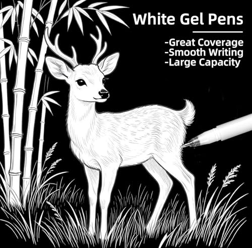 LIULIUCAI 6Pcs White Pens Set, White Gel Pen, Dual-Tip Acrylic Paint Pen | White Ink Pens, Long Nib Marker, Opaque Brush Tip Acrylic Markers for Black Paper Drawing, Sketching, Illustration, Card