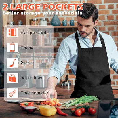 Bib Apron,Unisex Black Aprons Adjustable Washable,with 2 Pockets for Kitchen Crafting BBQ Drawing