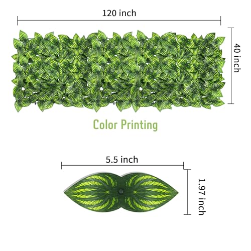 Jinwu Artificial Ivy Privacy Fence Screen, 39.4x118 Inch Artificial Faux Ivy Hedge, Expandable Faux Privacy Fence with 80 pcs Zip Ties Decoration for Outdoor Garden, Color Printing Watermelon Leaves - size: 39.4x118 in（Type 1）