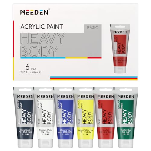 MEEDEN Heavy Body Acrylic Paint: Basic Satin Finish 6 x 60ml (2 oz) Tubes | Primary Colors Paint Set for Adults, Rich Pigment Art Craft Paints for Wood Glass Ceramic Painting Halloween Pumpkin - color: 6 Colors, size: Set