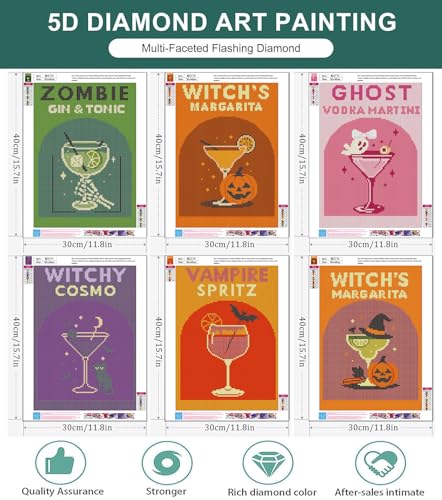 6 Pack Diamond Art Kits for Adults, Cocktail Diamond Painting Kits 12x16 in - color: 6 Pack Cocktail, size: 11.8x15.7in(30x40cm)