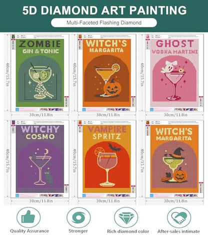6 Pack Diamond Art Kits for Adults, Cocktail Diamond Painting Kits 12x16 in - color: 6 Pack Cocktail, size: 11.8x15.7in(30x40cm)