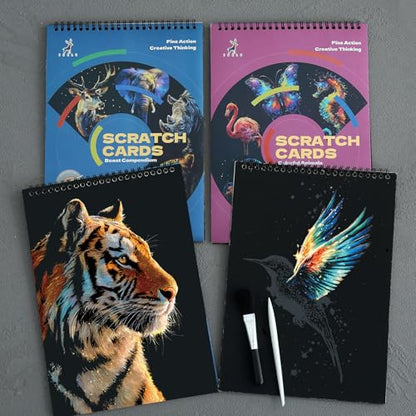 DESINIK Animals Scratch Art Painting Book for Adults-Colorful Animal Scratch Paper|Scratch Painting Paper Craft Kit|Creative Foil Engraving Scratch Art|Stress Relief Gift for Craft Lovers(10PCS) - color: Animals A4 -10PCS