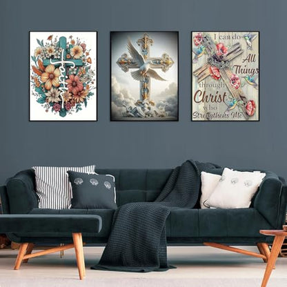 Axquilon 3 Pack Religious Diamond Art Kits for Adults 12x16inch | Cross Diamond Painting Kits for Adults, 5D Round Full Drill Christian Gem Art, Paint by Diamonds Pictures DIY Crafts Kits - color: 3 Pack Cross