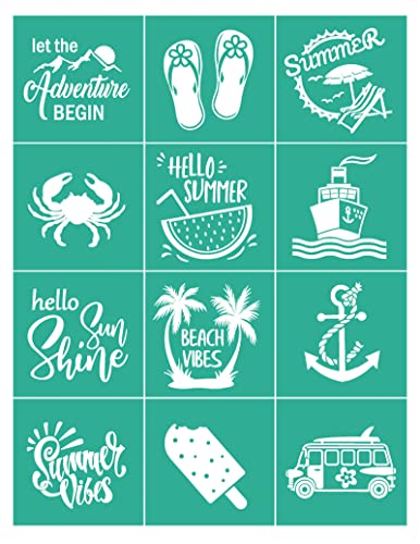 Self Adhesive Screen Printing,Stencils Mesh Transfer Stencils - Reusable Screen Printing Stencil Patterns for DIY Painting (Summer) - color: Summer