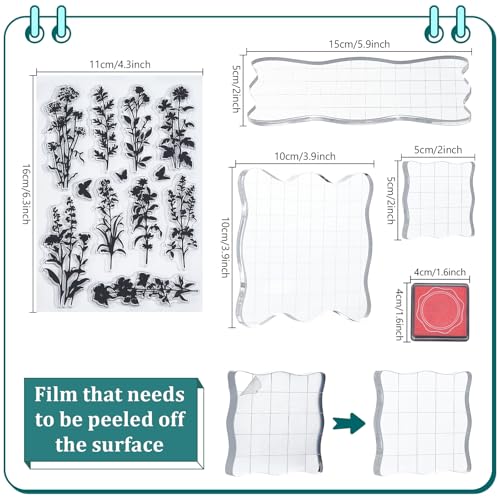 29 Pcs Acrylic Stamps for Crafting Card Making Supplies Set | 3 Acrylic Clear Stamp Blocks, 6 Clear Silicone Stamps Seals, 20 Craft Ink Pads Stamp for DIY Scrapbooking Journal - style: 29Pcs Journal Clear Stamps
