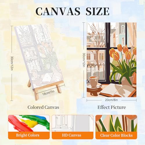 4 Pack Paint by Numbers Kit for Adults with Frame, Window Scenery & Flower | DIY Acrylic Painting Kit with Wooden Easel, Framed Paint by Number for Beginners, Home Wall Decor & Gift, 8 x 12 Inch - color: OP4FUS2510-02