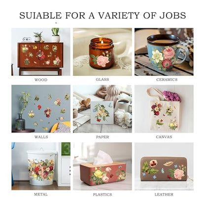 Joeyan Mixed Bouquets Rub On Transfers for Furniture and Crafts, 2 Large Flower Design Sheets 12''x18'', DIY Home Decal on Wood Glass Metal Canvas Porcelain Paper Plastic, Beauty and Fascination - style: Beauty and Fascination