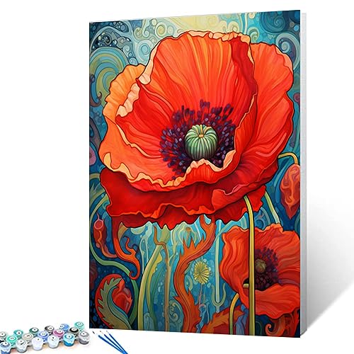 Tucocoo Red Poppy Paint by Bumbers for Adults Abstract Poppy DIY Paint by Numbers Acrylic Paint Canvas Graffiti Red Flowers Abstract Red Flower Scenery Painting Kits Art 16x20 Inch（Without Frame） - color: Abstract Flower 04, size: 16''x20''(DIY Frame)