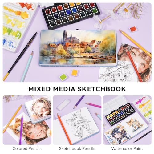 Lightwish Square Watercolor Journal,100% Cotton,300gsm/140lb,Acid-Free,24 Sheets Cold Press Watecolor Sketchbook for Artists Adults Students,4.7 * 4.7 Inches(Blue) - color: Blue