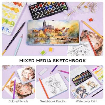Lightwish Square Watercolor Journal,100% Cotton,300gsm/140lb,Acid-Free,24 Sheets Cold Press Watecolor Sketchbook for Artists Adults Students,4.7 * 4.7 Inches(Blue) - color: Blue