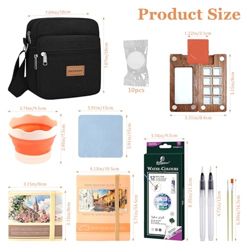 Mini Watercolor Paint Set Travel, Portable Pocket Watercolor Kit with Wooden Palette,Colours,Sketchbook, Brush&Water Cup,Clip.Complete Artist Supplies From Beginner Watercolors to Seasoned Pro Needs