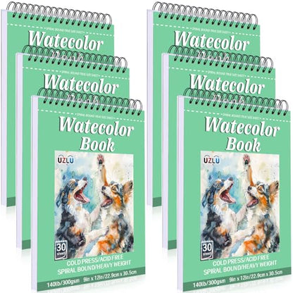 UZLU 6 Pack Watercolor Paper Pads, 9 x 12 Inch, 180 Sheets Total - size: 9x 12 in