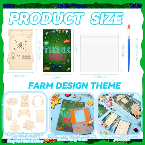 Saypacck 24 Pcs Video Game Party Favors Wooden Paint Craft Kits | DIY Craft for Kids Adults, Includes Brushes Paints Bags, Goodie Bag Fillers, Thank You Gifts, 8 Gaming Controller Designs - style: Game Theme