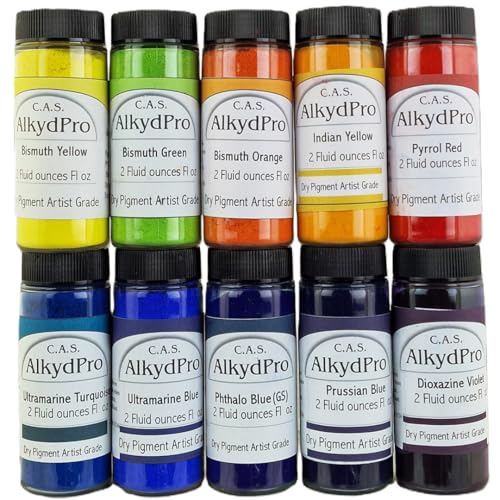 Cadmium-Free Bismuth Yellow, Green, Orange & Ultramarine Turquoise Pigment Set for Oil Paint, Watercolor, Acrylic, Alkyd, Dry Powder Artist Grade, 2 Fl Oz (Pack of 10) - color: Bismuth, size: 2 Ounce (Pack of 10)