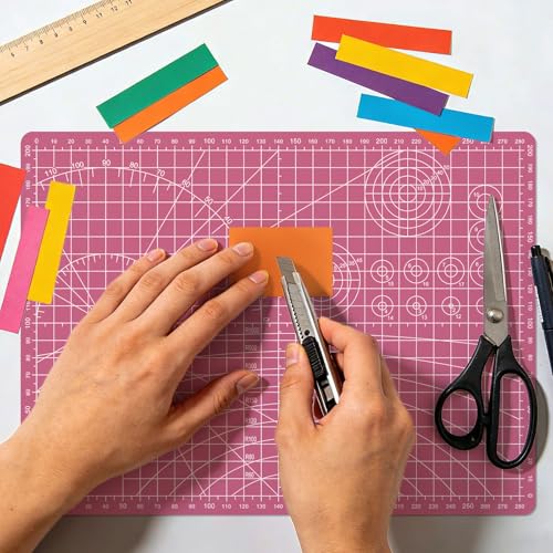 Sewing Cutting Mat 12in x 9in,Small Self Healing Cutting Board A4 Rotary Cutting Mat for Crafts Pink Double Sided Thickened PVC Craft Cutting Board for Quilting Hobby Fabric Precision - color: Pink, size: 11.8"L x 8.7"W