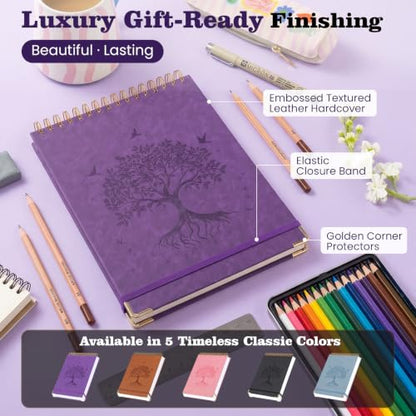 Blank Notebook Journal, Hardcover Sketchbook, 300 Page No Bleed Thick Paper | Spiral Notebook Large B5, Embossed Leather Unlined Sketch Pad for Women Men Kids Smooth Journaling Sketching Gifts, Lay Flat - color: Pink, size: B5 (7" x 10")