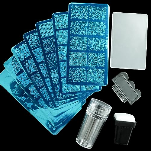 AddFavor Nail Stamper Kit 7pcs Nail Stamping Plates Geometric Mandala Flower Nail Stencils with 2 Stamp and 2 Scraper for Home Salon Manicure Design Supplies Tools - color: Style C