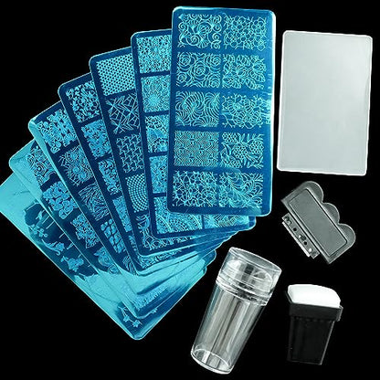 AddFavor Nail Stamper Kit 7pcs Nail Stamping Plates Geometric Mandala Flower Nail Stencils with 2 Stamp and 2 Scraper for Home Salon Manicure Design Supplies Tools - color: Style C