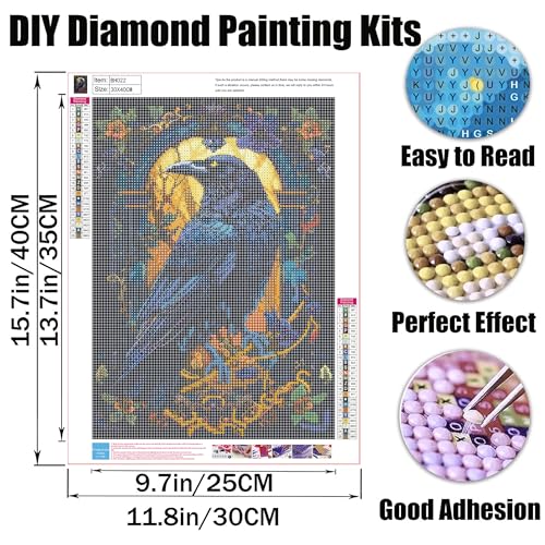 GMETINC Crow Diamond Painting Kits for Adults, Raven DIY 5D Diamond Art Kits Full Drill Diamond Dots Paintings with Diamonds Gem Art and Crafts Home Decor 12x16inch - color: crow