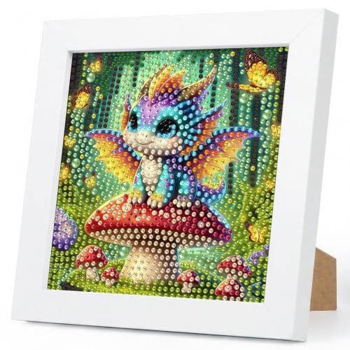 Dragon Diamond Art Kits for Kids Ages 4-8-12 with Wooden Frame 7x7 Inch | DIY Animal Diamond Art Painting Kit for Girls Boys, 5D Gem Art Kit for Beginners, Birthday Gift, Relaxing Hobby, Home Decor - color: HMKDPUS-26505