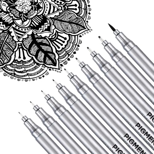 Dyvicl Micro-Pen Fineliner Pens, Black Pigment Liner Multiliner Archival Ink Micro Fine Point Pens for Drawing, Sketching, Journaling, Doodling, 9 Pack