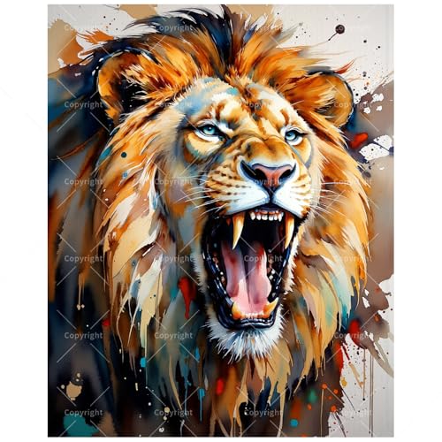 Wildlife Paint by Numbers Kit for Adults - DIY Roaring Lion Head Close-Up Painting on Canvas, Acrylic Paint Set, Suitable for Beginners, Animal Art for Home Decoration or Gifts(8X12IN Framed) - color: TCXY05704, size: 8X12IN Framed