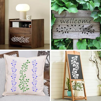 12 Pack Leaf Vine Stencils, DIY Crafts Drawing Templates, Stencils Reusable for Painting on Wood, Wall, Fabric, Canvas, Furniture, Home Decor (Vine) - style: VINE-12inches