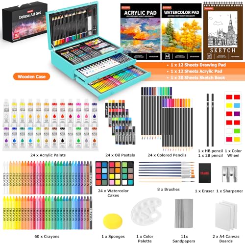 Soucolor Art Supplies, 192-Pack Deluxe Art Set Drawing Painting Supplies - color: Teal