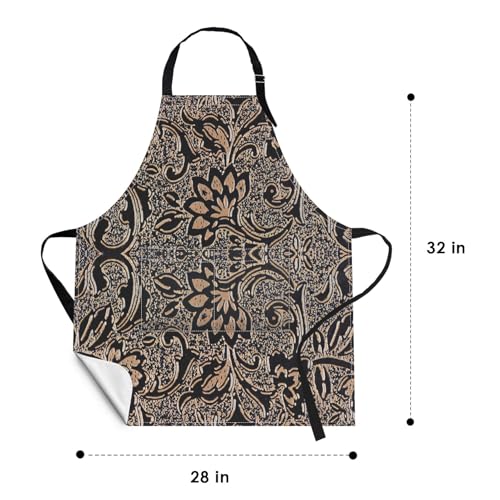 Apron with Pockets, 32x28 inch, for Women Men, Beige Embossed | Abstract Flower Texture Waterproof Adjustable Bib Aprons for Kitchen Cooking Baking Painting Gardening - color: Abstract Beige