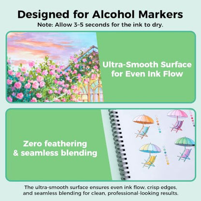 Ohuhu 11"x14" Double-Sided Bleedproof Marker Pad Art Sketchbook 60 Sheets | Large Sketch Book - 90 LB/150 GSM Smooth Drawing Paper - 60 Sheets/120 Pages - Spiral-Bound Sketch Pad for Alcohol Markers - size: 11" x 14"