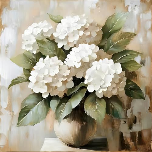 GEMFAMILY Hydrangea Paint by Numbers Kit for Adults,White Hydrangea Oil Painting Kit Adult Paint by Number Kits on Canvas,DIY Painting Art by Numbers for Home Wall Decor 16 x 16 Inch - color: HL6663