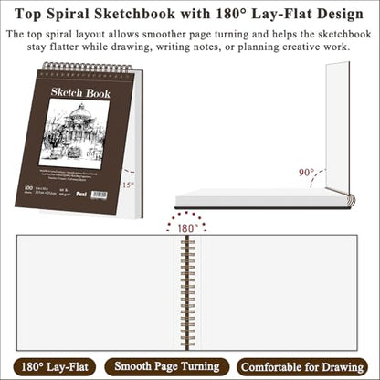Fuxi 8x10 Sketchbook, Top Spiral-Bound Sketch Pads, 100-Sheets_68lb/100gsm - color: Brown, size: 10" x 8" (Pack of 1)