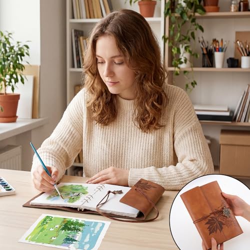 Watercolor Journal, 24 Sheets, 5.5 x 8.1 in, Khaki Leather Cover - color: Light Brown