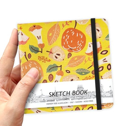 5" x 5" Hardcover Sketch Book,58 Sheets Small Mixed Media Pocket Sketch Pad | PU Cover,150 GSM Acid Free Artist Drawing Paper,Travel Journal Blank Notebook for Adults Sketching,Illustration. - color: 150gsm Cloth-fruit pit