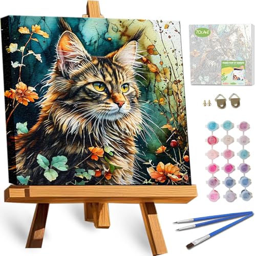 TOCARE Framed Paint by Numbers Kit for Adults Beginners, 12x12inch Cat Paint by Number with Frame,Easy Dragon Li Cat Paint by Numbers Framed Canvas(Without Easel) - color: TC-F-223