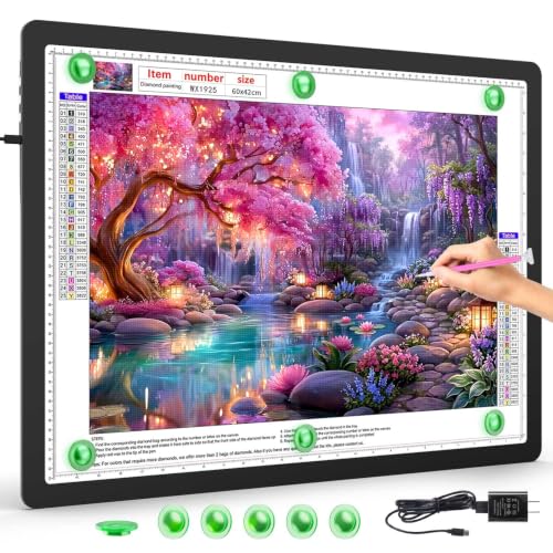 Buspher Magnetic A2 Light Board,25.2"x18.4" Large Light pad with US Adapter | Adjustable High Brightness diamond art light board,3 color light table,Side physical buttons,light board for diamond painting - size: A2