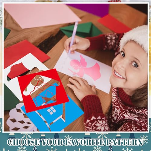 Henoyso 24 Pcs Winter Stencil for Kids 8 Inch Reusable Christmas Templates | Plastic, Drawing Painting Templates, Snowflake, Gingerbread, Candy Cane, Blue White Red, Wood Paper Scrapbook, DIY Art Crafts - style: Winter Style