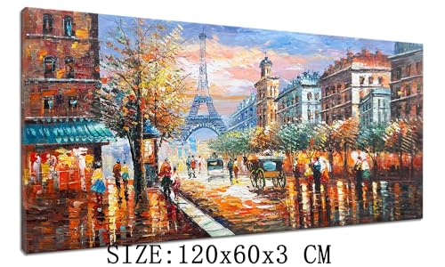 Alenoss Modern Oil Paintings Paris Eiffel Tower Landscape Wall Art 48x24 Inches - color: AL-B94