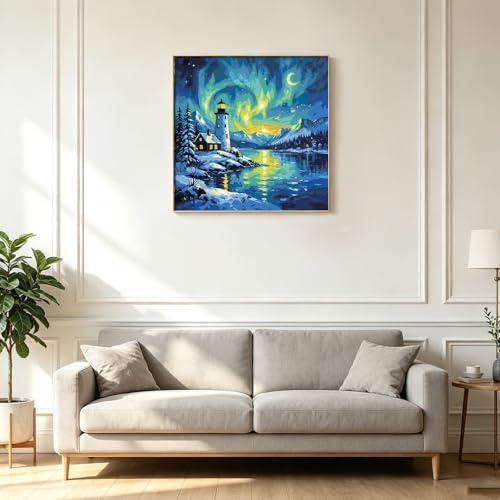 Kalonyth Aurora Paint by Numbers Kit for Adults, 16x16 inch, No Framed | Lighthouse Adult Paint by Number Kits on Canvas, DIY Acrylic Painting, Stress Relief Craft Kits, Home Wall Decor Gift - color: OP-US02