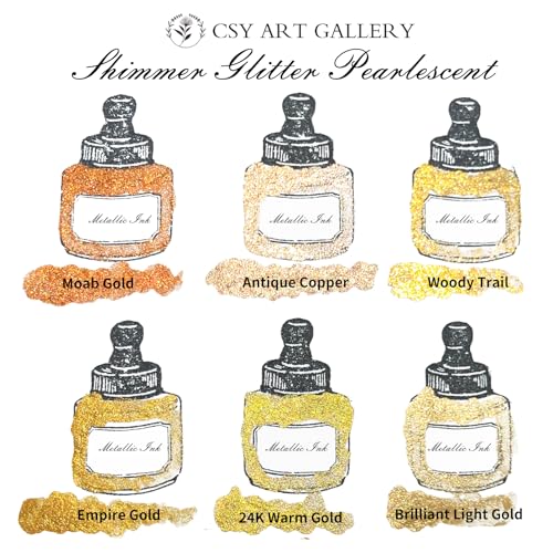 Metallic Acrylic Paint Ink-Water Resistant Drawing Inks Set-24K Gold Alcohol Ink-Mica Paint for Resin, Rock,Markers Refill,Wood,Crafts (Fallen Leaves Starlight Set)