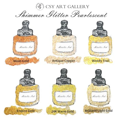 Metallic Acrylic Paint Ink-Water Resistant Drawing Inks Set-24K Gold Alcohol Ink-Mica Paint for Resin, Rock,Markers Refill,Wood,Crafts (Fallen Leaves Starlight Set)