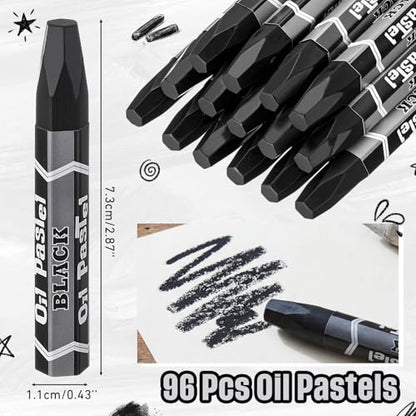 96 Pcs Black Soft Oil Pastels Bulk Artists Black Oil Crayons Single Color Hexagonal Creamy Pastel for Artists Beginners Painting Drawing Relaxing Blending Graffiti Gallery - color: Black