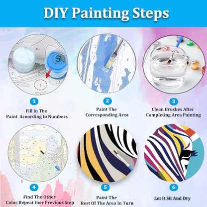 Artunion Framed Paint by Numbers Kit for Adults Beginners & Kids Ages 8-12,Colorful Zebra Paint by Number with Frame,Animal Paint by Numbers Kit on Canvas 10 * 10 Inch Without Easel - color: ZXT-273-F