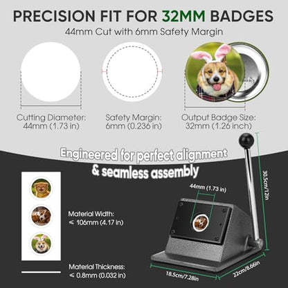 1.73''/44mm Button Paper Cutter for Making 1.26''/32mm Badges | Round Metal Graphic Die Cutter for DIY Badges Crafts Keychains Cardstock Photo Paper - size: 44mm Graphic Cutter