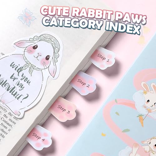 Hommie Cute Sticky Notes Set, Sticky Notes Set Planner Dividers, Easter Bunny Self-Stick Memo Pads with Animal Divider Tabs, Bundle Writing Designs for Office, School, Easter Party Supplies - color: Rabbit(blue Background)
