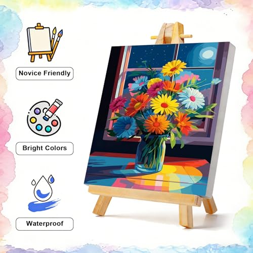 TBAIRO 4 Pack Framed Paint by Numbers Kit for Adults Beginner Flower DIY Painting Kits for Adults Floral Easy Adult Paint by Number Kits on Canvas for Wall Art Decor 8x12 Inch - color: Flower