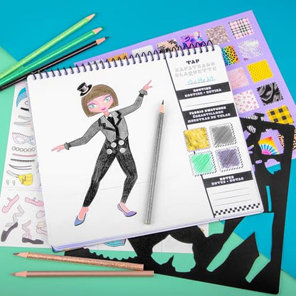 Fashion Angels I Just Wanna Dance Fashion Sketch Set | Create Dance-Themed Outfits with 35 Sketch Pages, 100+ Stickers & Stencils, Fun Craft Kit for Kids - color: I Just Wanna Dance