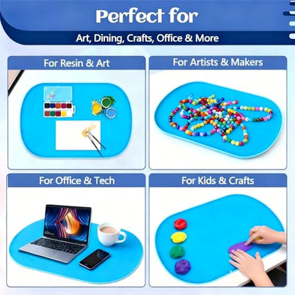 24"x16" Oval Silicone Mats for Crafts - Non-Slip Painting Mat with Raised Edges, Reusable Table Protector for Resin, Clay, Paint ，Playdough ，Jewelry-Making & Crafts Creation (Blue) - color: Blue