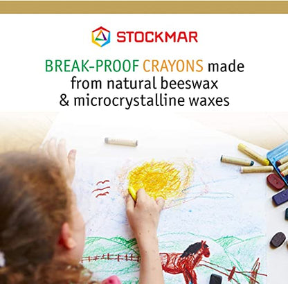 Stockmar Beeswax Block Crayons, Set of 8 - Non Toxic, Safe, Natural Jumbo Crayons For Kids & Adults - Waldorf Homeschool -Waldorf Art Supplies - In Storage Tin Case, Made in Germany